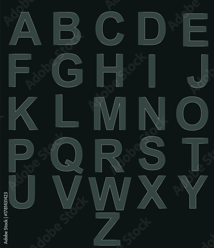 Glass button interface alphabet for mobile and web app, tech board frame in futuristic style vector illustration