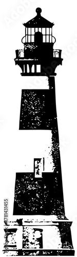 Lighthouse stands prominently against a coastal landscape