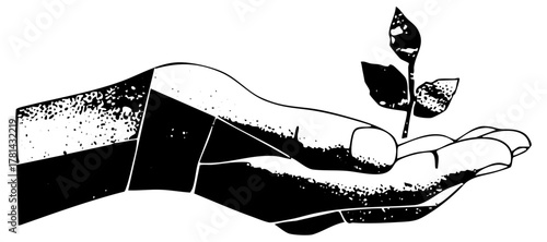 Hand holding seedling illustration in environmental conservation