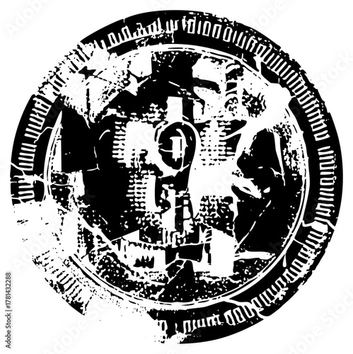 Grunge emblem strength within a distressed circle