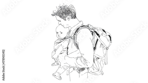Father Holding Baby with Backpack Illustration for Parenthood Concepts