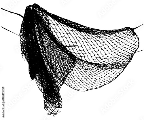 Fishing nets hang dramatically in illustration
