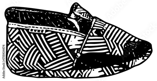 Shoe illustrates texture in linocut style