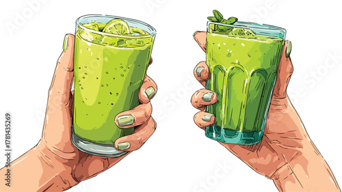 Elegant Hand Holding Green Drink Glass | Refreshing Beverage Image