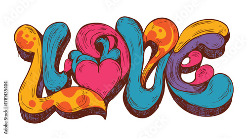 Heart with Love Word Vector Outline Isolated