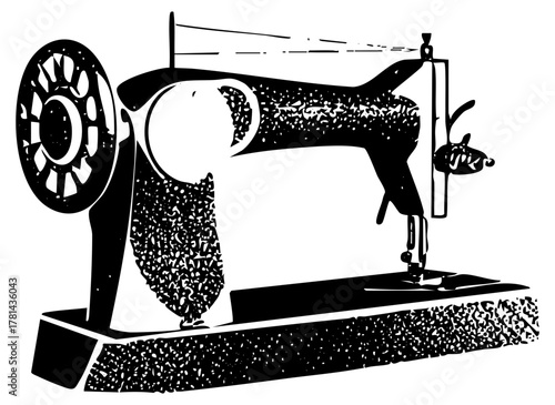 Sewing machine in vintage workshop