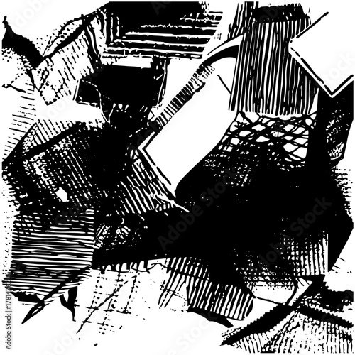 Abstract shapes interact dynamically in a composition