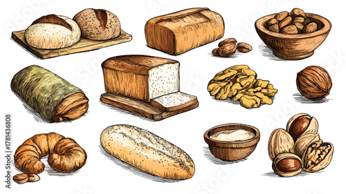 Assorted Bread and Nuts Vector Collection for Creative Designs