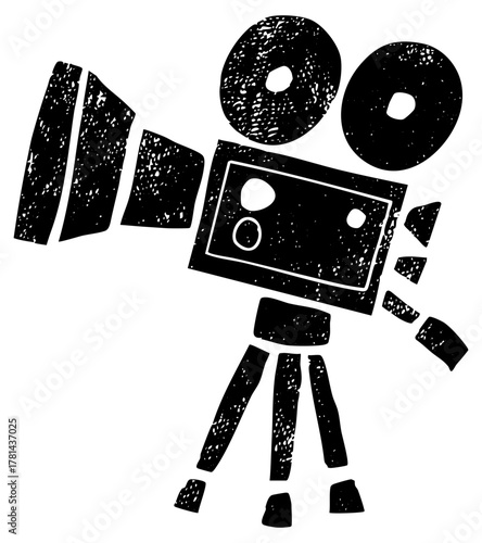 Movie Camera Filming Scene with Textured Style