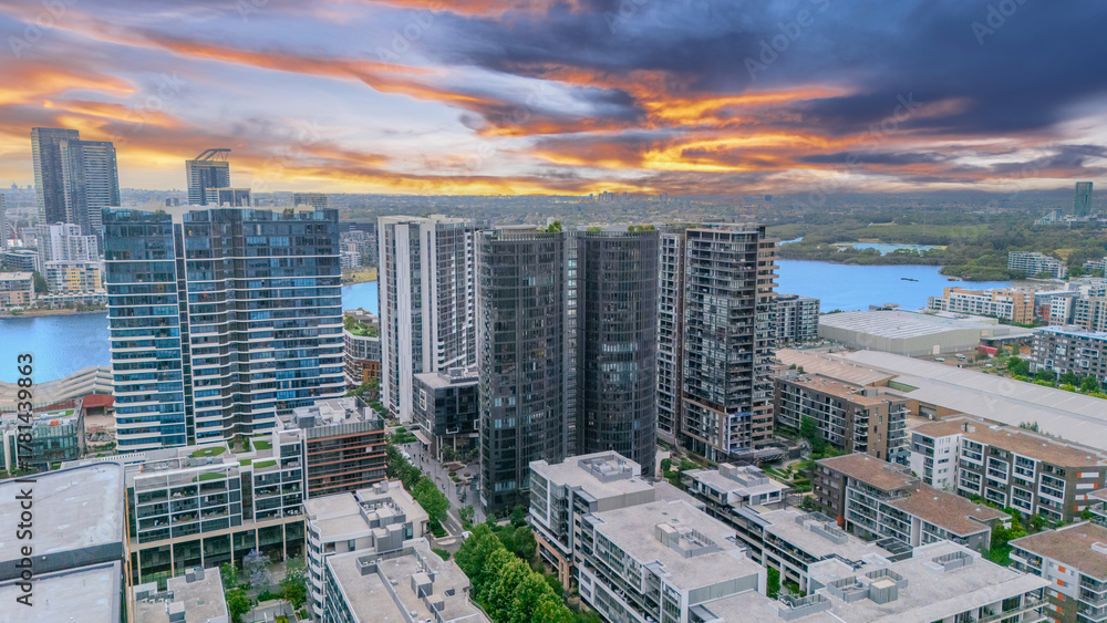 Obraz premium Wentworth Point a suburb in western Sydney newly built residential high rise apartments area on Parramatta River Sydney NSW Australia