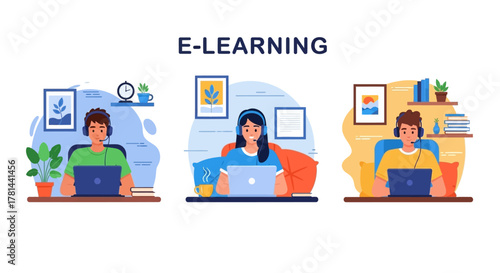 Immersive E-Learning Animated Illustrations of Students in Virtual Classrooms
