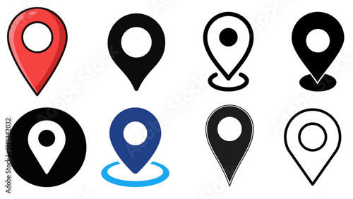 Collection of location pin pointer symbols for gps navigation and maps with various styles and colors