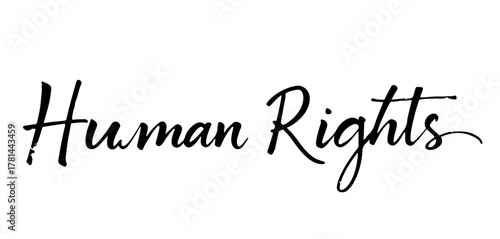 Handwritten inscription “Human Rights” in black ink calligraphy, transparent background