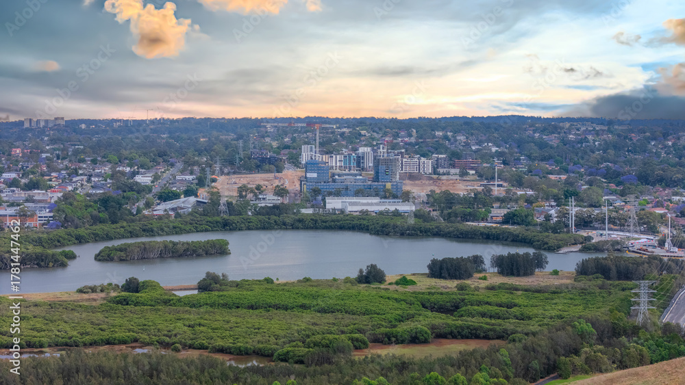 Fototapeta premium Wentworth Point a suburb in western Sydney newly built residential high rise apartments area on Parramatta River Sydney NSW Australia