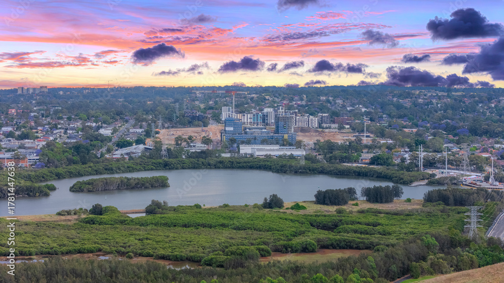 Fototapeta premium Wentworth Point a suburb in western Sydney newly built residential high rise apartments area on Parramatta River Sydney NSW Australia