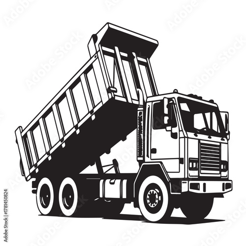 Illustration of a dump truck isolated on white background in black and white