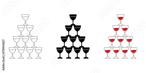 front view champagne tower icon set