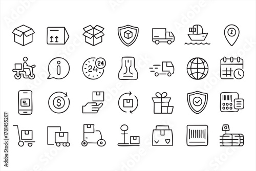 Vector collection of transport and courier icons for supply chain management