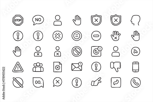 Warning and error icon set for safety, alert, and system interface design