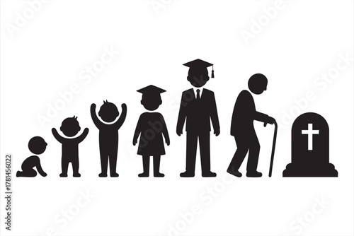 Evolution of life illustration depicting aging process and human growth stages