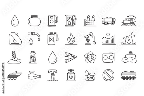 Vector collection of petroleum and fuel icons for industrial and energy projects