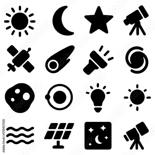 Celestial Wonders: A collection of captivating icons showcases the awe-inspiring cosmos, inviting exploration of the universe.