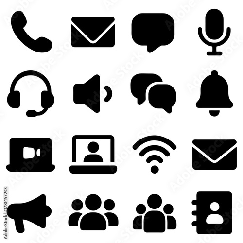 Communication Icons: A collection of various communication icons, each symbolizing essential modes of digital interaction. From calls to messages.