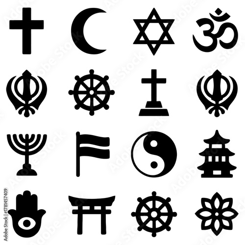 Symbols of Faith: A collection of various religious symbols, signifying the diverse spiritual beliefs and practices found across the globe. Reflecting on faith, spirituality, and cultural diversity.