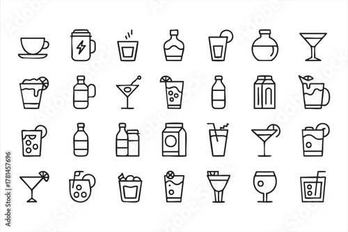 Drink and beverage vector icons for menu, hospitality, and restaurant branding