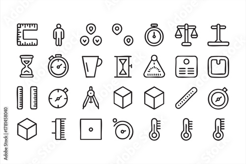Vector collection of geometry and engineering icons for math and precision projects