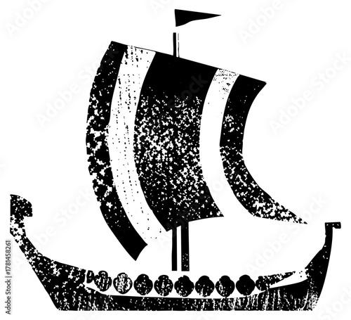 Viking Ship Sails on Water distressed texture