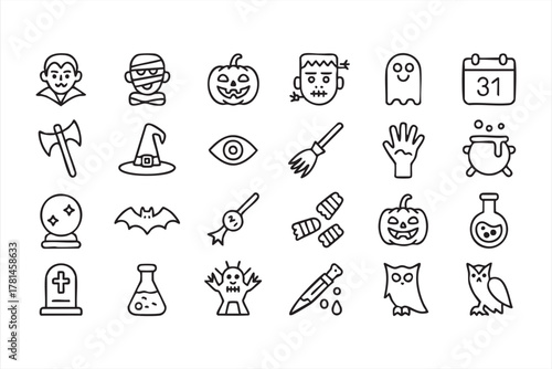 Vector collection of Halloween and horror icons for party and seasonal design