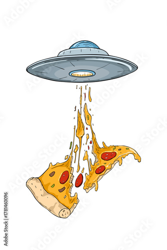 UFO abducting slice of hot pizza