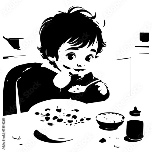 Adorable Toddler Enjoying a Spoonful of Cereal with a Smile