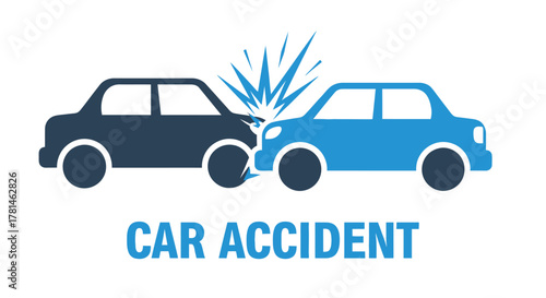 A depiction of a car crash with two vehicles colliding silhouette