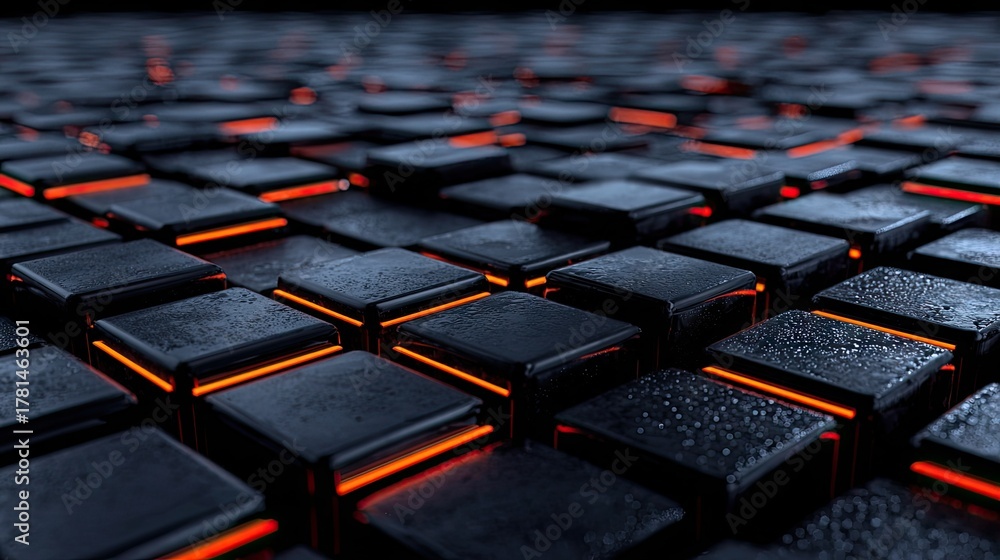 Fototapeta premium Abstract digital surface of illuminated dark squares background