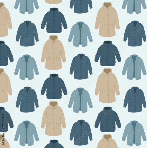 Winter Coat and Jacket Seamless Pattern Vector Illustration