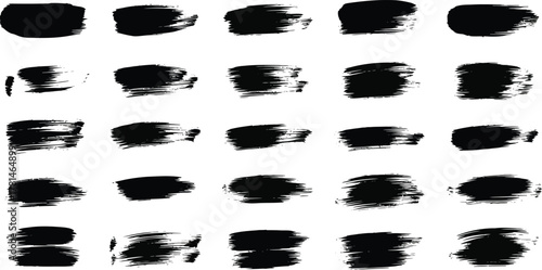Collection of black abstract brush stroke textures on a white background