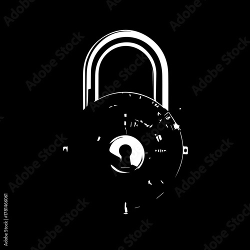 Stylized White Padlock with Keyhole and Shackle on Black