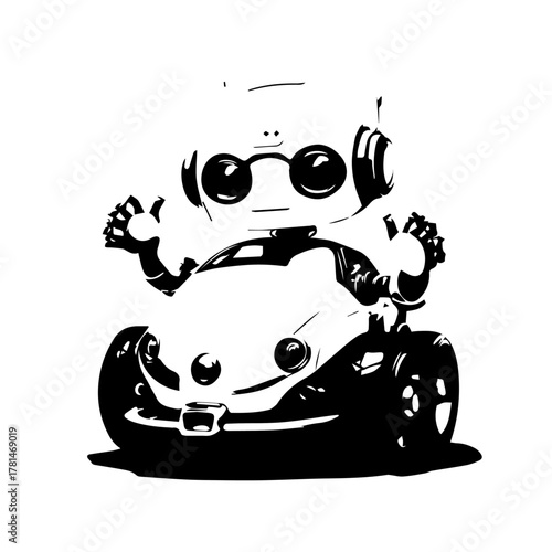Adorable cartoon robot with large round glasses and wheels