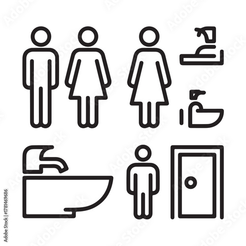 Black and white restroom sign with male, female, and accessible symbols