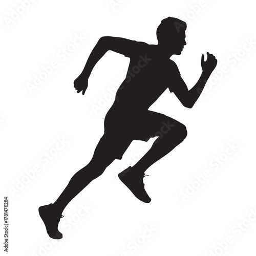 Silhouette of a runner isolated on white background in full sprint mode