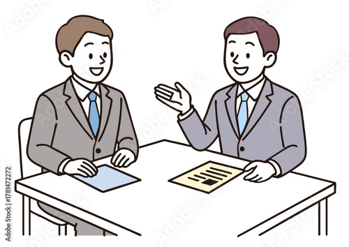 商談面接で話すビジネスマンたちのイラスト