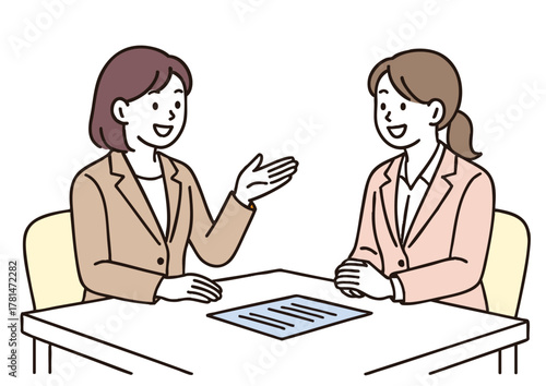 商談面接で話す女性ビジネスマンのイラスト