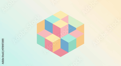 Colorful geometric cube structure, an abstract illustration symbolizing the building blocks of creative solutions and organization
