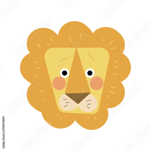 cute whimsical cartoon lion face illustration designed in a modern flat vector style
