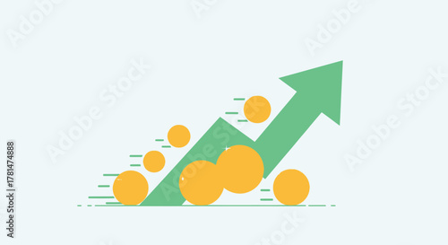 Vector illustration of a rising green arrow graph symbolizing business success, investment return, and economic progress on a light background