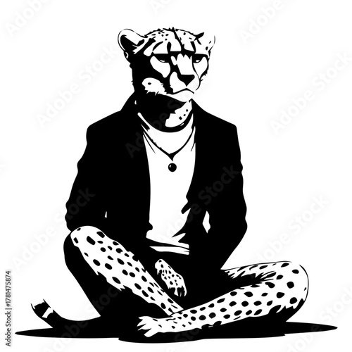 Anthropomorphic Cheetah Dressed in a Suit Jacket and Necklace