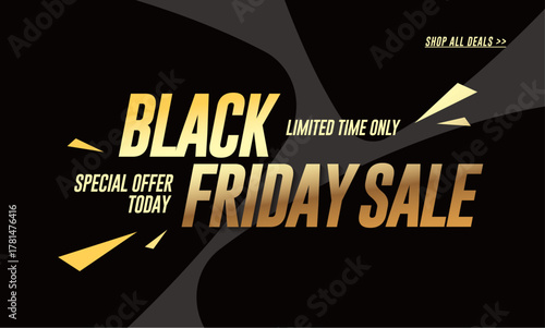 Black friday sale golden banner layout design