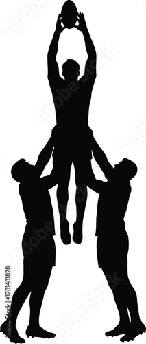 Rugby Lineout Lift Silhouette Player Catching Ball Vector